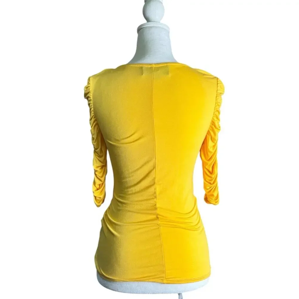 Sunday in Brooklyn Womens Yellow Ruched Button Front Soft Girl Boho Top Sz XXS - Picture 2 of 6